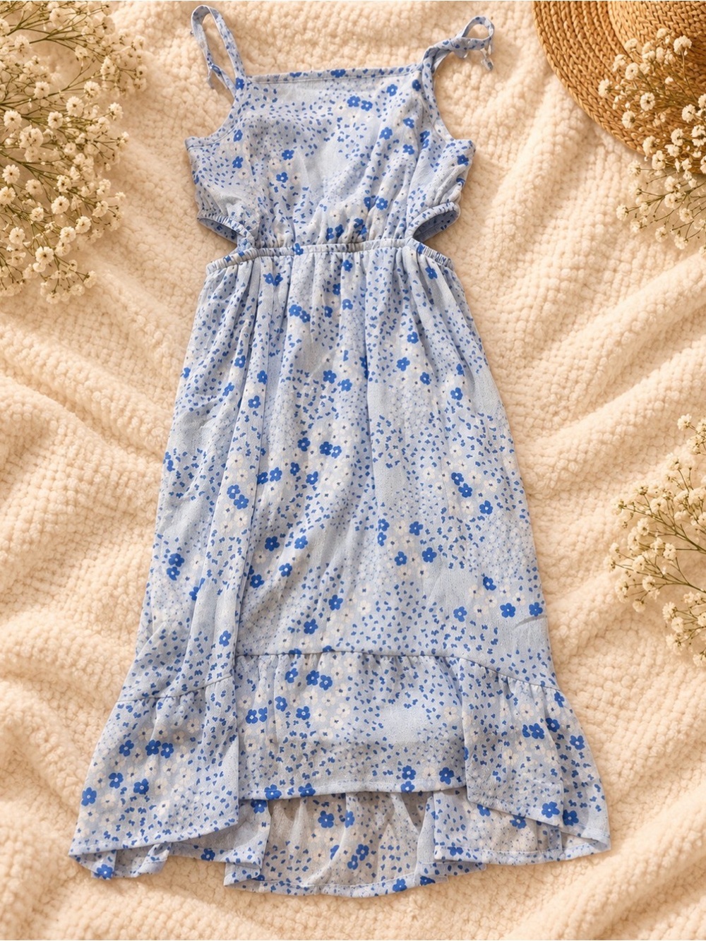 wonder nation Light Blue Floral Ruffle-Hem Sundress